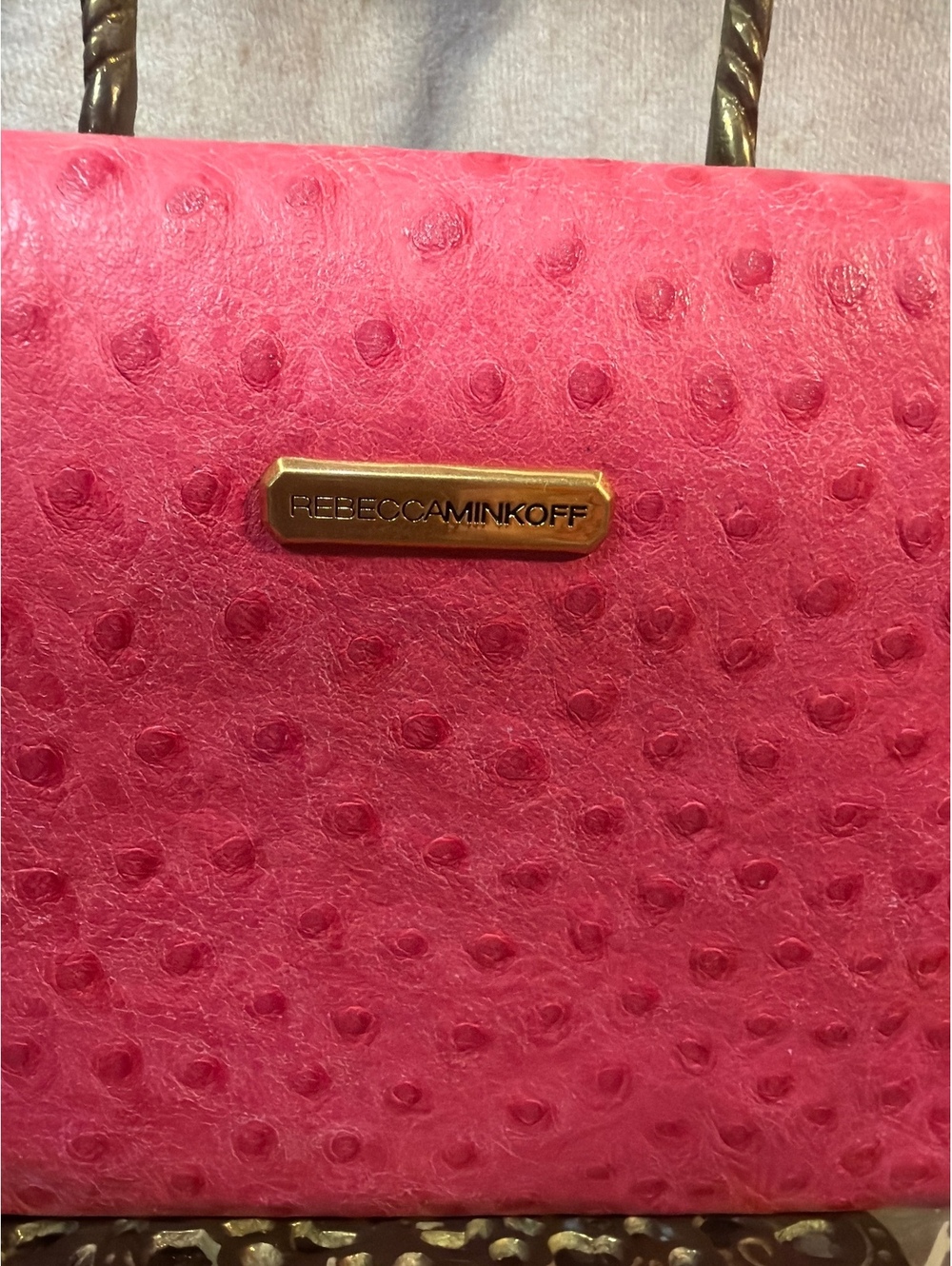 Rebecca Minkoff Pink Ostrich Embossed Leather Clutch Purse - Picture 3 of 4